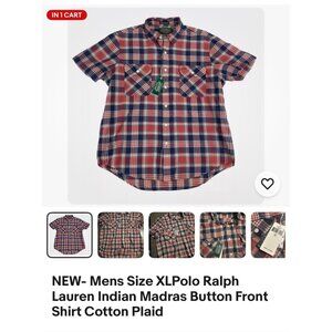 Ralph Lauren Polo Indian Madras Mens XL Button Front Shirt Cotton Plaid